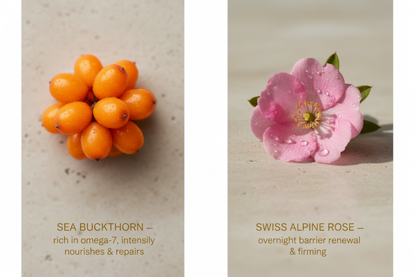 Sea buckthorn and Swiss Alpine Rose hero ingredient macro close-up