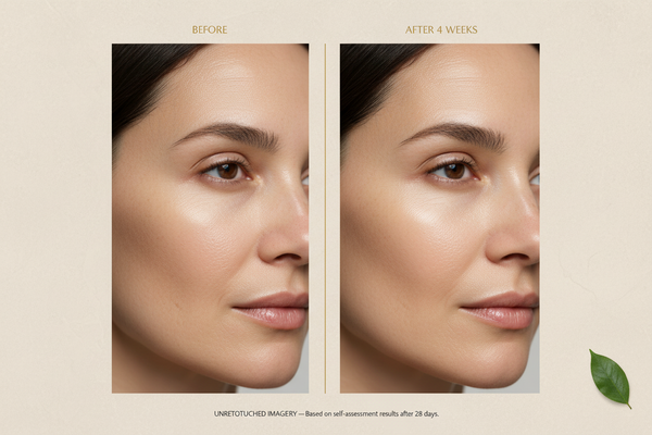Pristine Serum before and after - visibly lifted and more radiant skin after 28 days