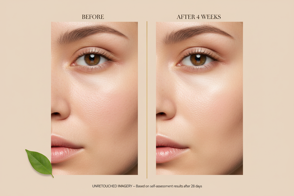 Vitamin C+ Power Serum before and after - visibly brighter and even skin tone after 28 days