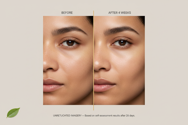 Goddess Glow before and after - visibly brighter and more even skin tone after 28 days