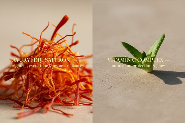 Ayurvedic saffron threads macro close-up - hero ingredient for brightening