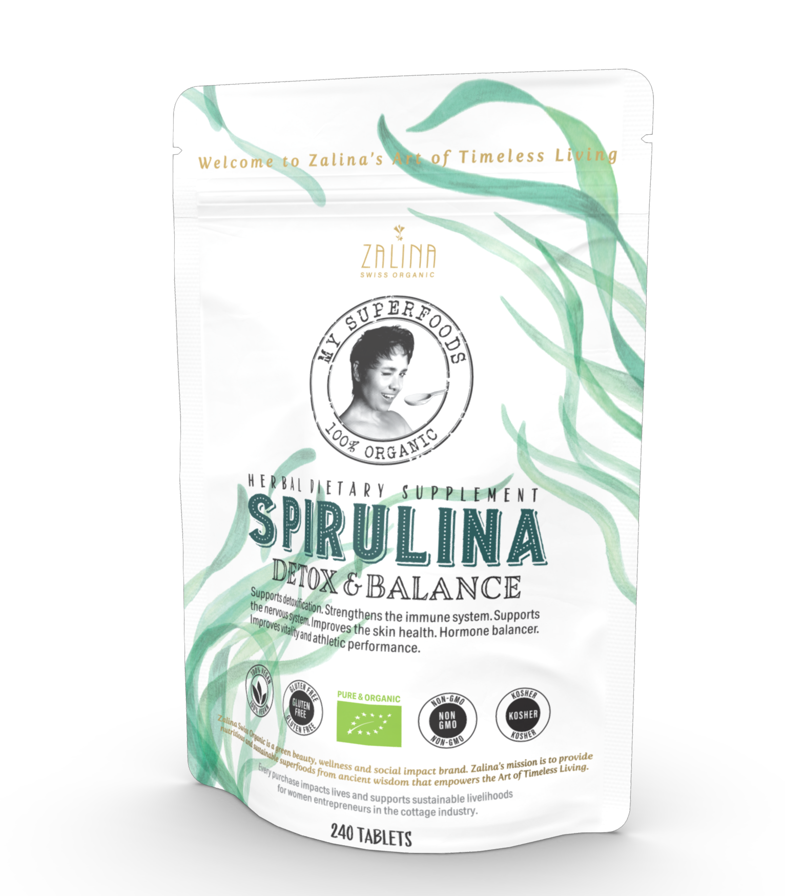 Organic Spirulina - Cleanse and Balance 240 Tablets, Vegan